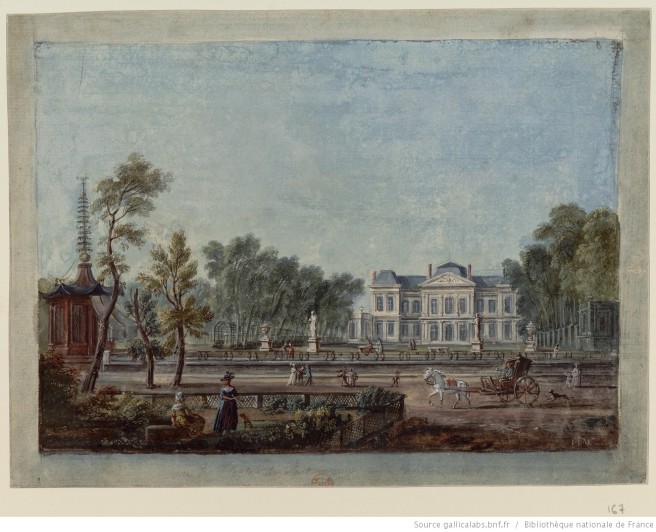 Vue de l'hotel de Mont Morency et du Pavillon chinois , dessin Jean Baptiste Lallemand. 