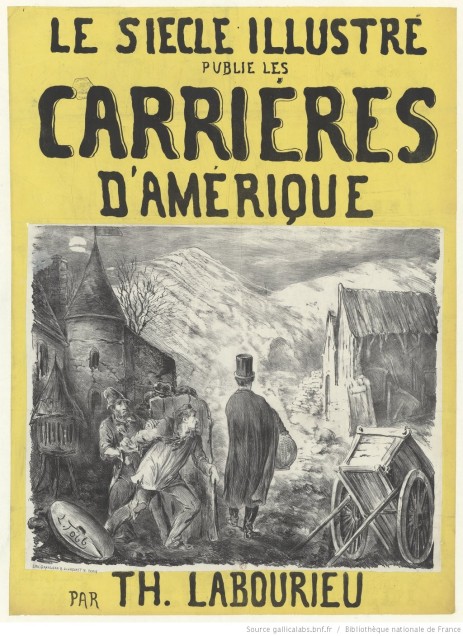 Affiche, estampe signée L. Tobb, 1865-1870, lithographie en noir collée sur papier jaune, 80 x 60cm.